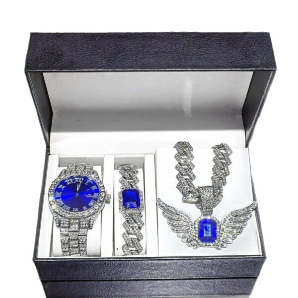 New Alloy Men's Hip-hop Set: Water Ghost Watch, 15mm Chain & Angel Wing Pendant Jewelry